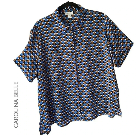 CAROLINA BELLE MONTREAL | NWOT | SHORT SLEEVE BUTTON FRONT TOP BLOUSE | SIZE: XL - Picture 1 of 7